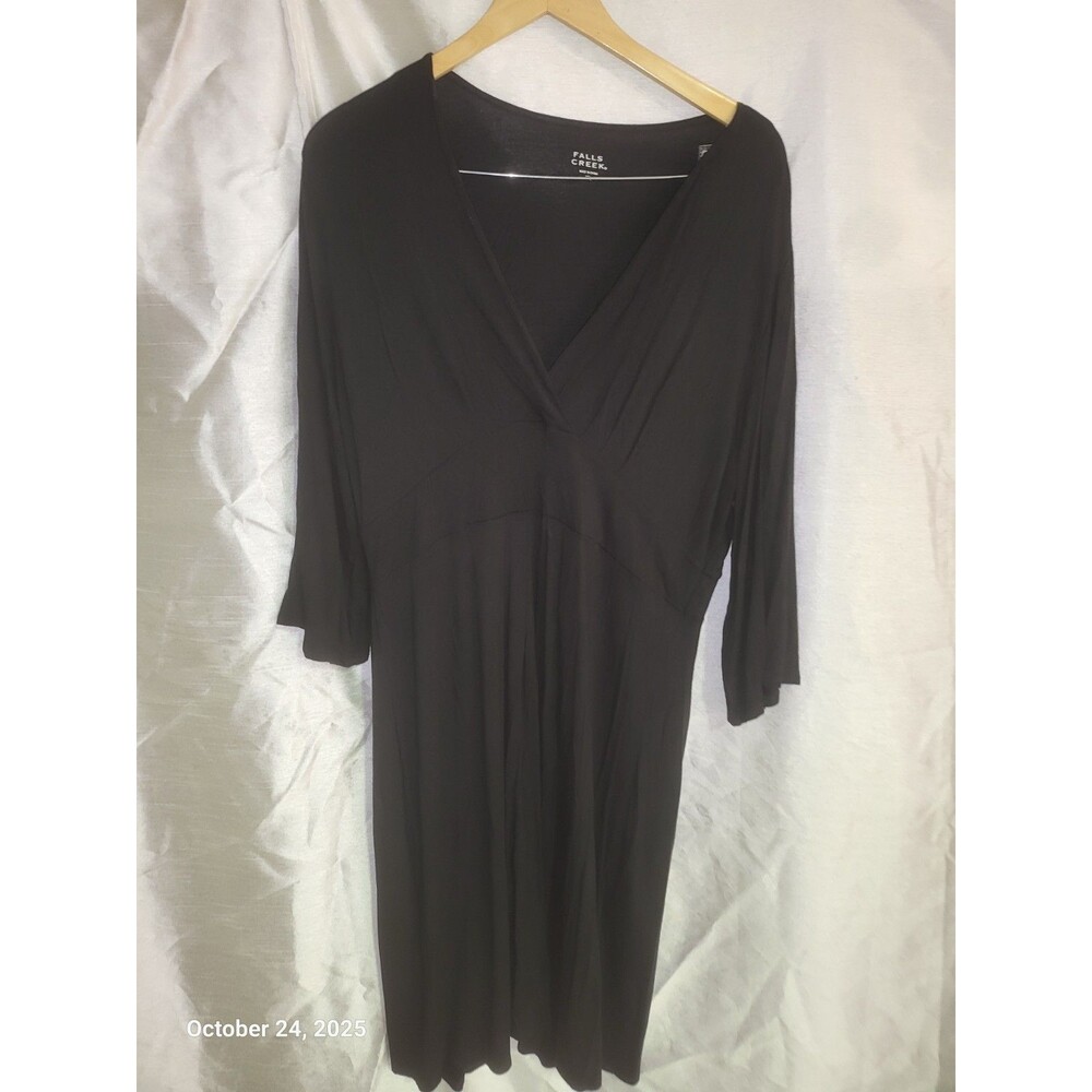 Women's 3/4 Sleeve Black Cotton TShirt Dress Falls Creek XL